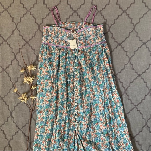 NWT-Free People Boho Floral ButtonFront Midi Dress - Picture 2 of 16